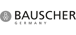 Logo der Firma Bauscher auf grauem Hintergrund