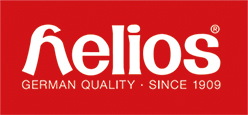 Logo der Firma helios in weißer Schrift und rotem Hintergrund