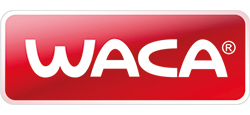 Logo der Firma Waca in weißer Schrift auf rotem Hintergrund
