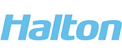Logo der Firma Halton in hellblauer Schrift
