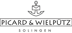 Logo der Firma Picard & Wielpütz in schwarzer Schrift mit Anker in der Mitte