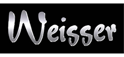 Logo der Firma Weisser in grauer Schrift auf schwarzem und weißem Hintergrund