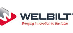 Logo der Firma Welbilt in dunkelblauer und orangener Schrift 