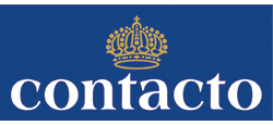 Logo der Firma contacto mit blauem Hintergrund und Krone 